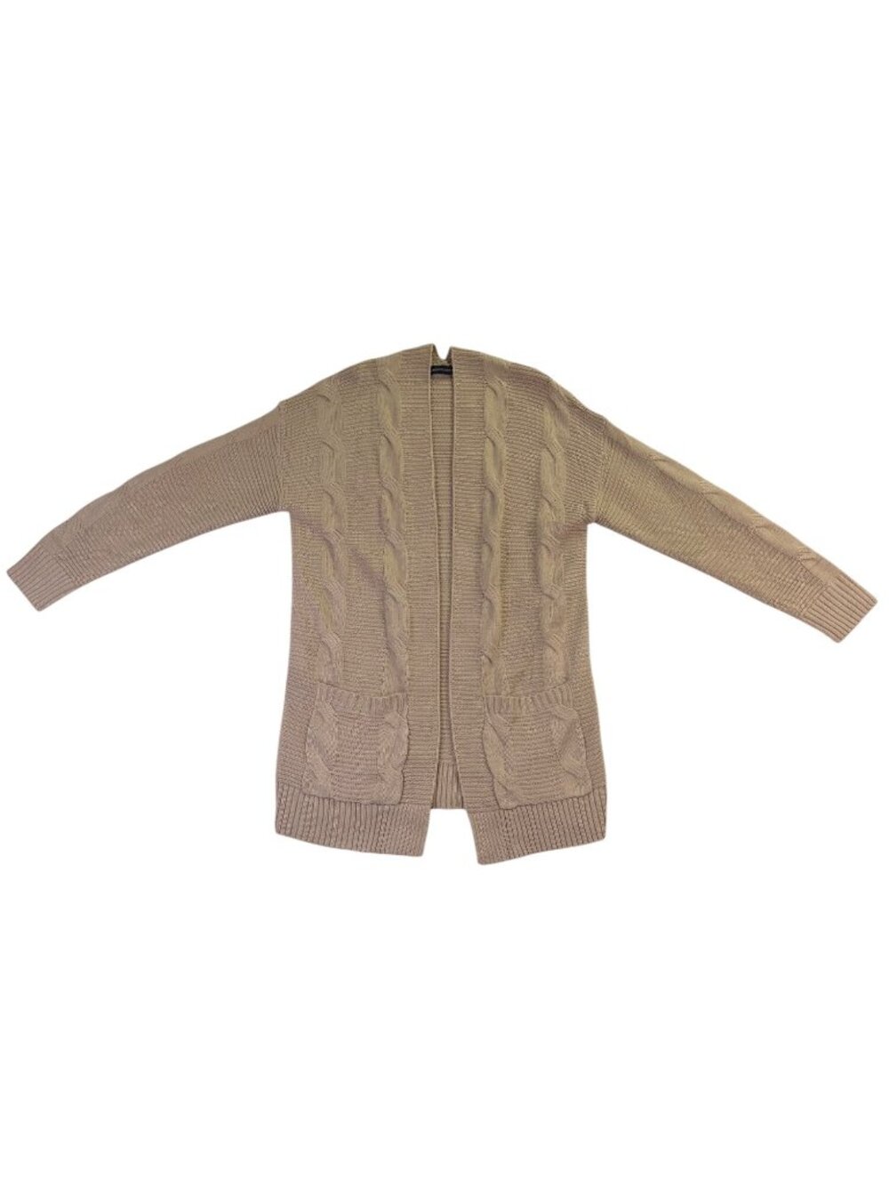 Merokeety Womens Beige Cable Knit Cardigan Sweater Open Front Pockets Size M - Picture 2 of 10